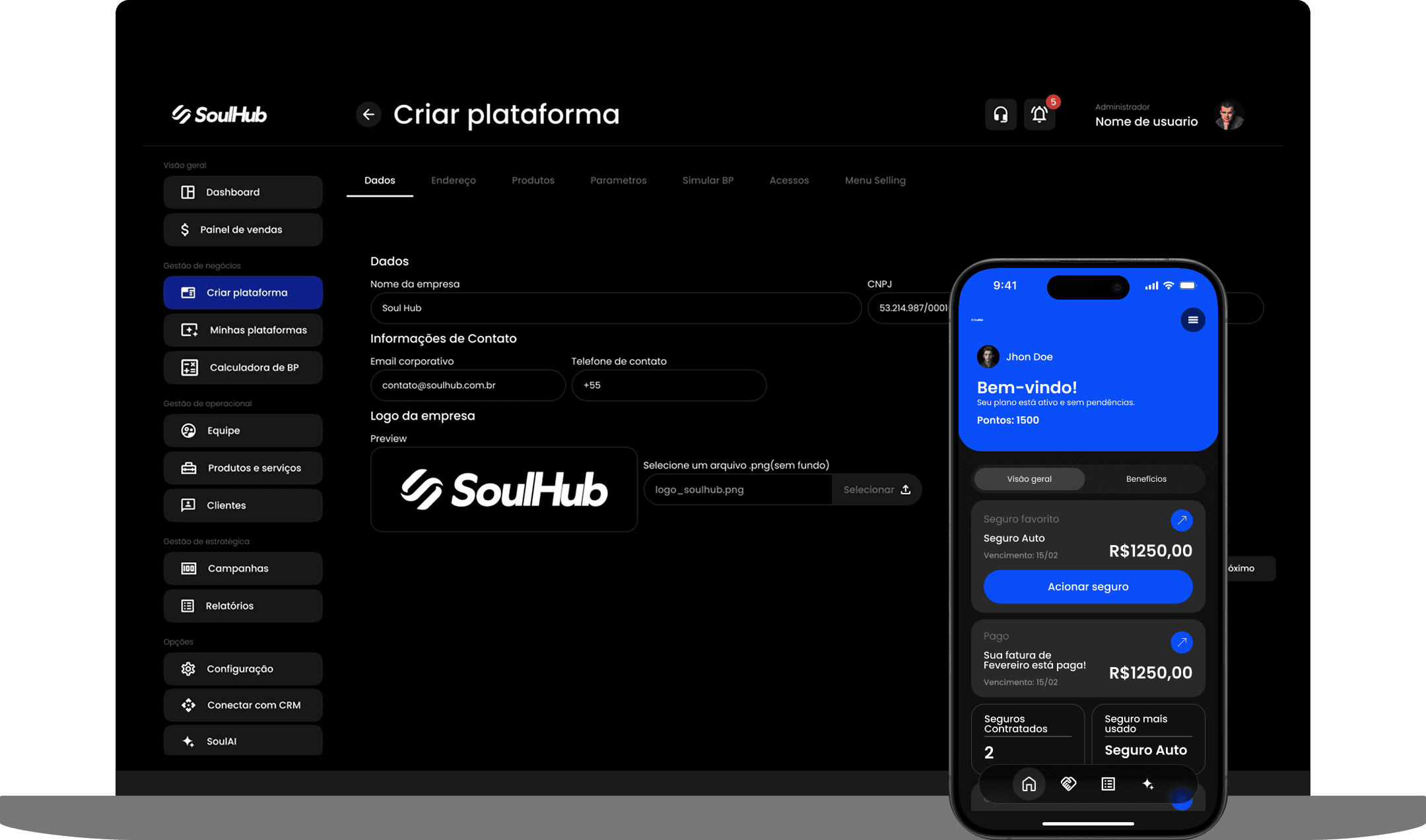 Painel de gerenciamento SoulHub
